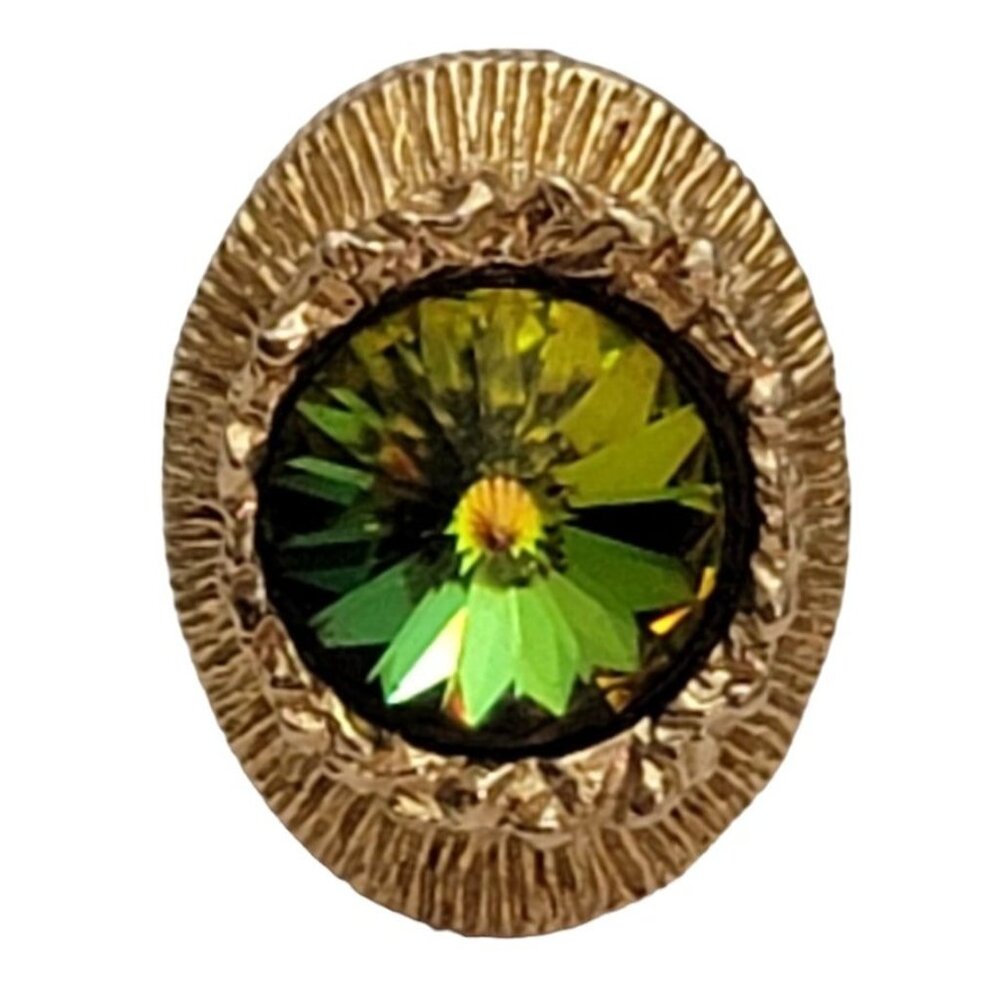 Swank Gold Tone Vitrail Rivoli Rhinestone Oval Tie Tack Pin Clip, Signed E863 - Picture 8 of 8